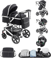 3 in 1 Travel Stroller Pram Pushchair Newborn–4 Years 22kg Black