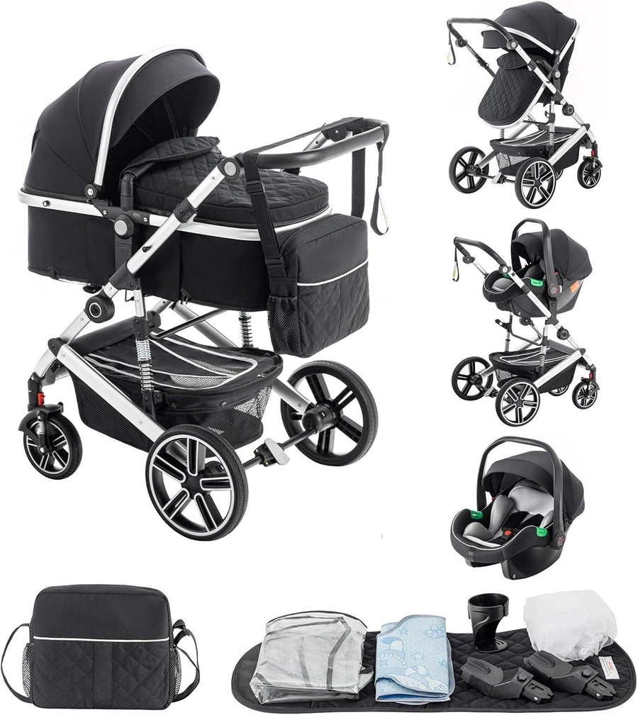 3 in 1 Travel Stroller Pram Pushchair Newborn–4 Years 22kg Black