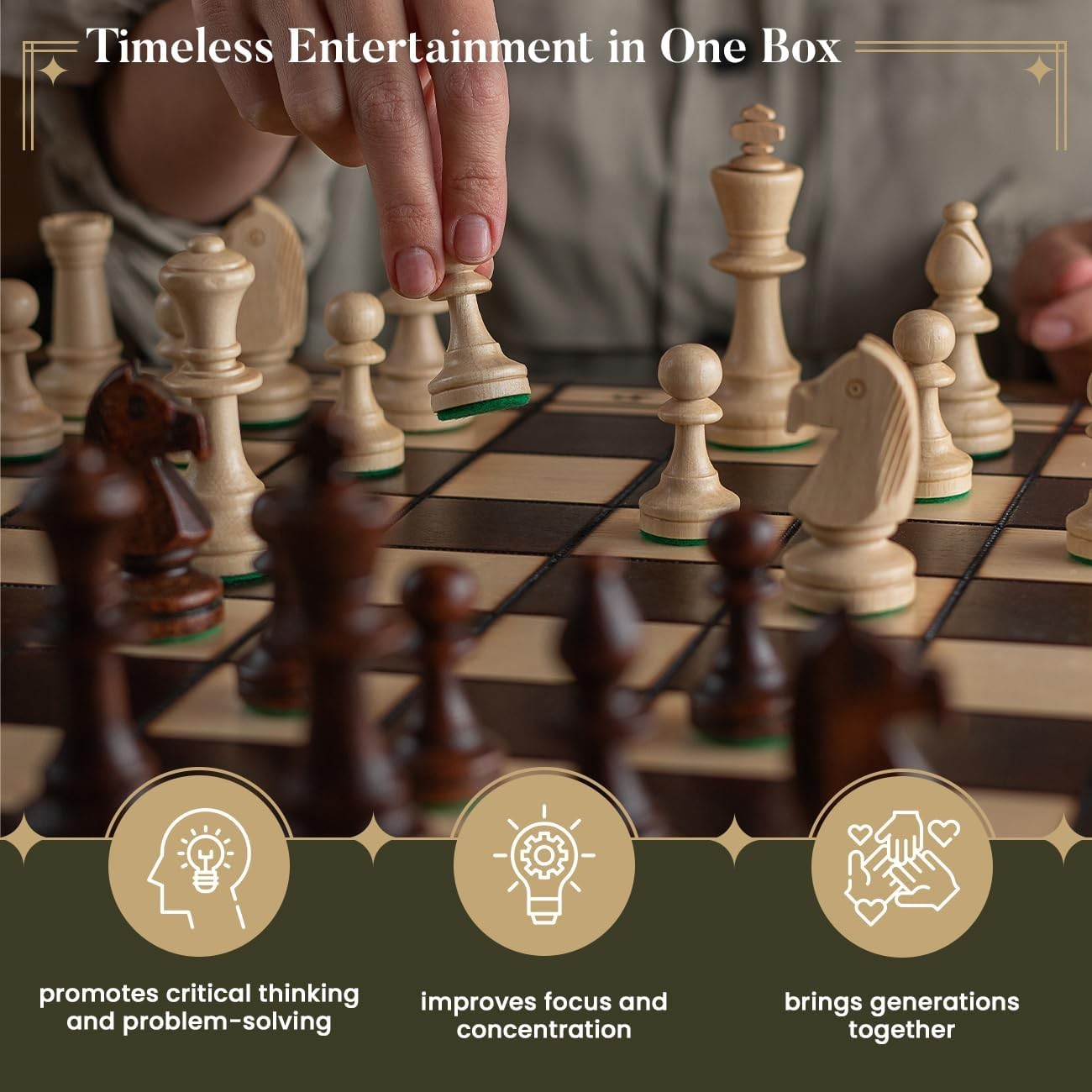 Luxury Wooden Chess & Draughts Set 50cm • Weighted Pieces • Folding Board
