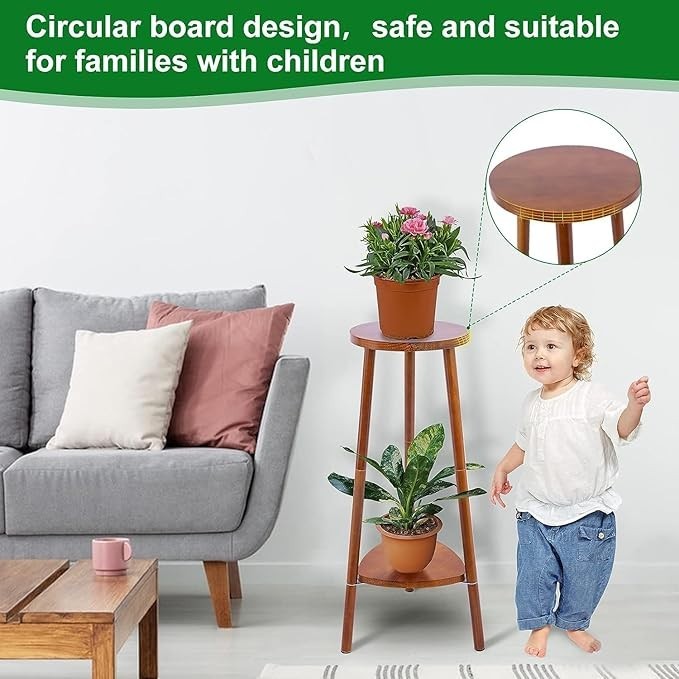 2 Tier Wooden Plant Stand Indoor Outdoor Convertible Flower Shelf Walnut