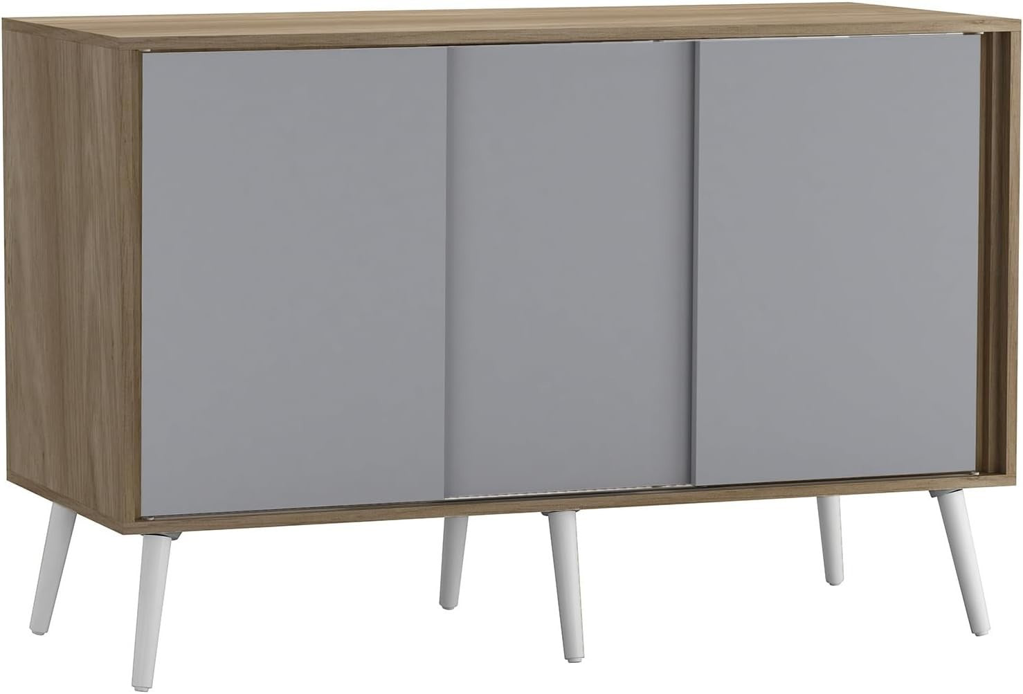 Oak Sideboard Cabinet Grey Sliding Doors Wooden Legs Storage Cupboard