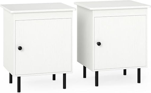 Modern White Bedside Table Pair with Storage Cabinet, Wooden Nightstands 51x44x6
