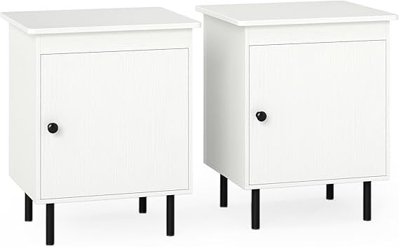 Modern White Bedside Table Pair with Storage Cabinet, Wooden Nightstands 51x44x6