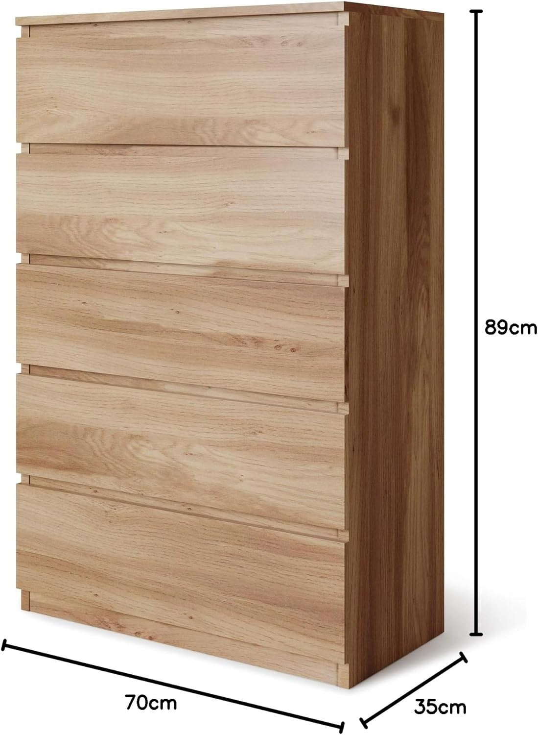 Tall 5 Drawer Chest Oak Wood Storage Unit Modern Bedroom No Handle Design