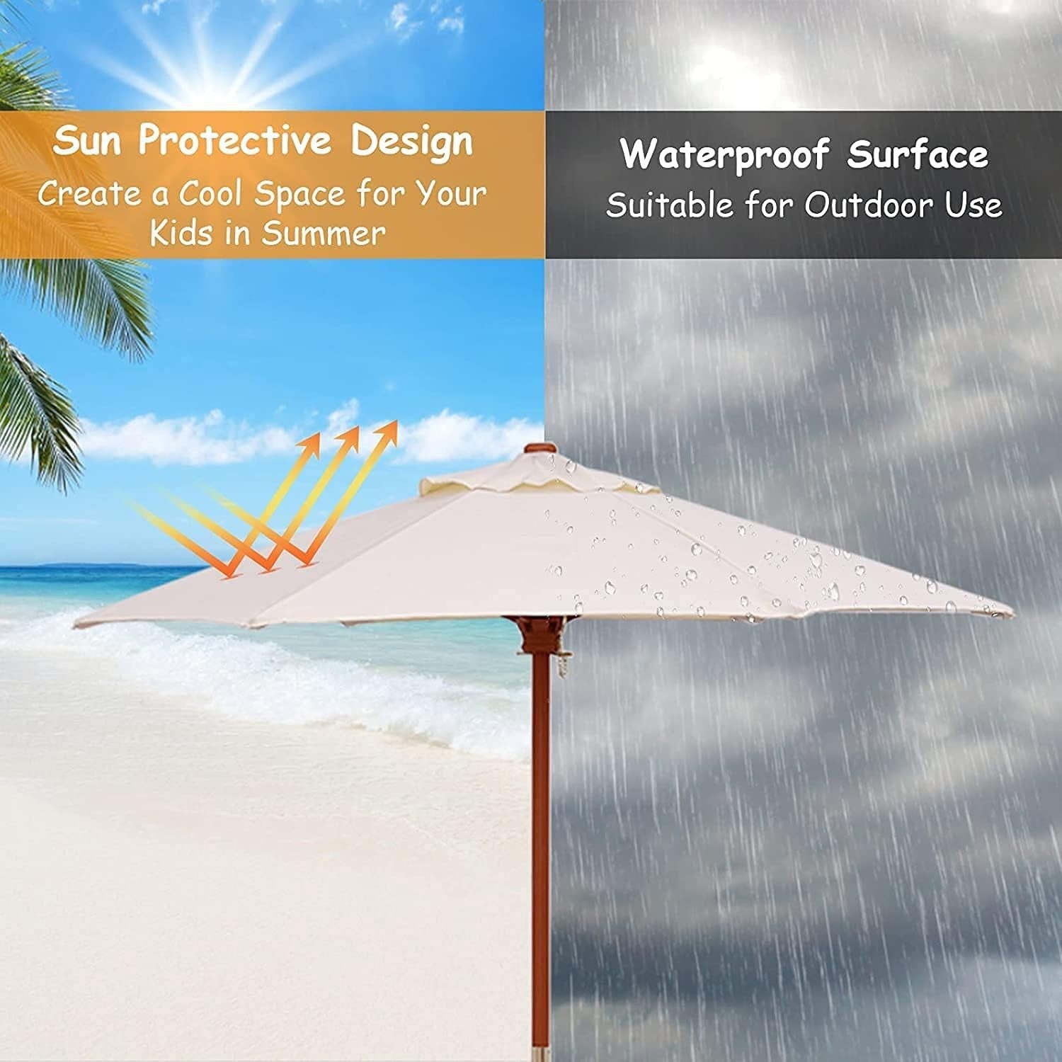 Kids Wooden Picnic Table with Removable Umbrella, Outdoor Bench Set