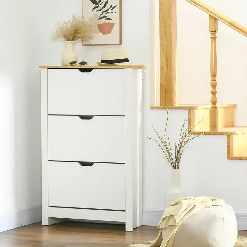 White Slim Shoe Cabinet 3 Drawer Storage Unit Narrow Hallway Organiser