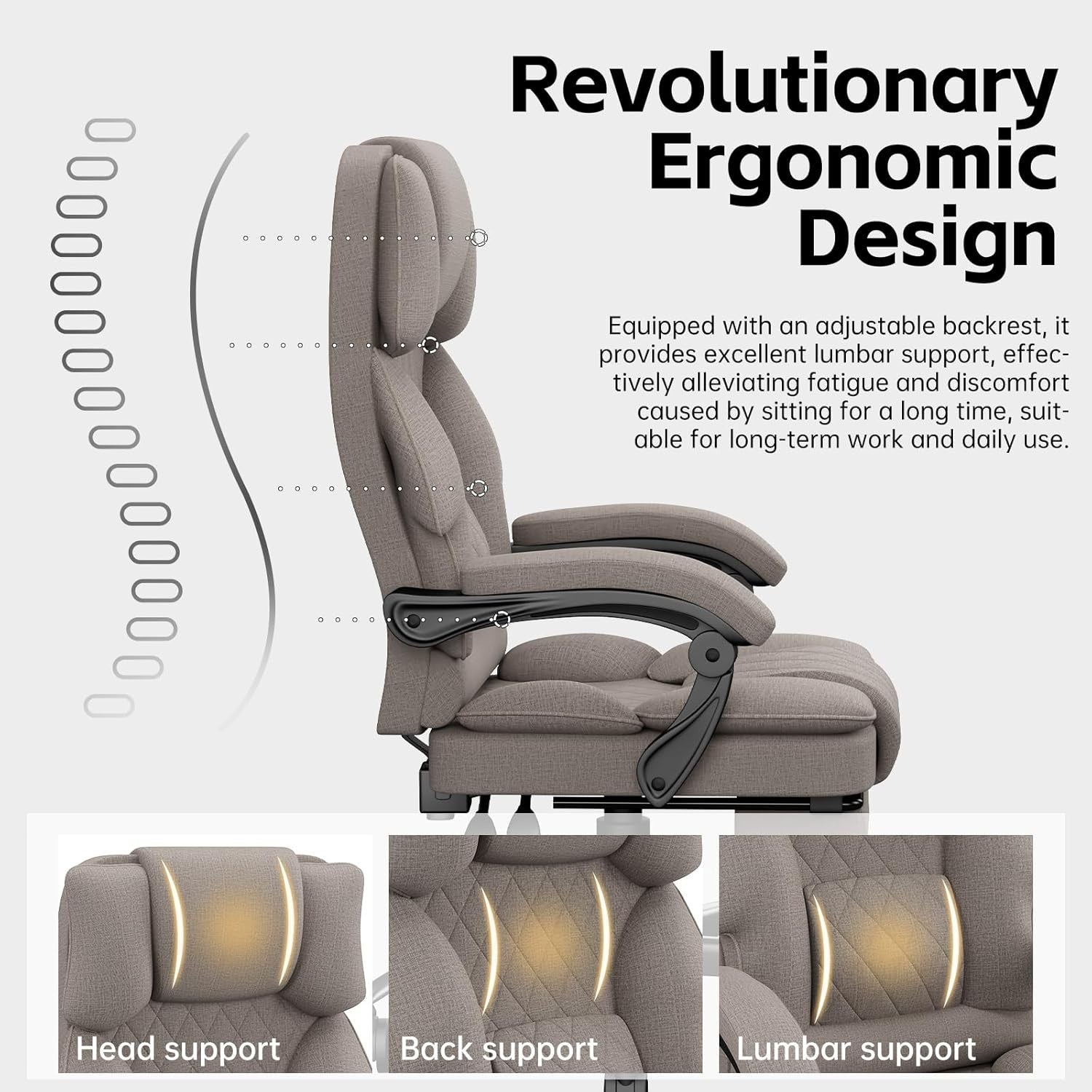 Ergonomic Reclining Office Chair w/Footrest Heavy Duty Memory Foam Light Brown