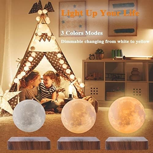 Levitating Moon Lamp, Magnetic Floating 3-Color Spinning LED Night Light