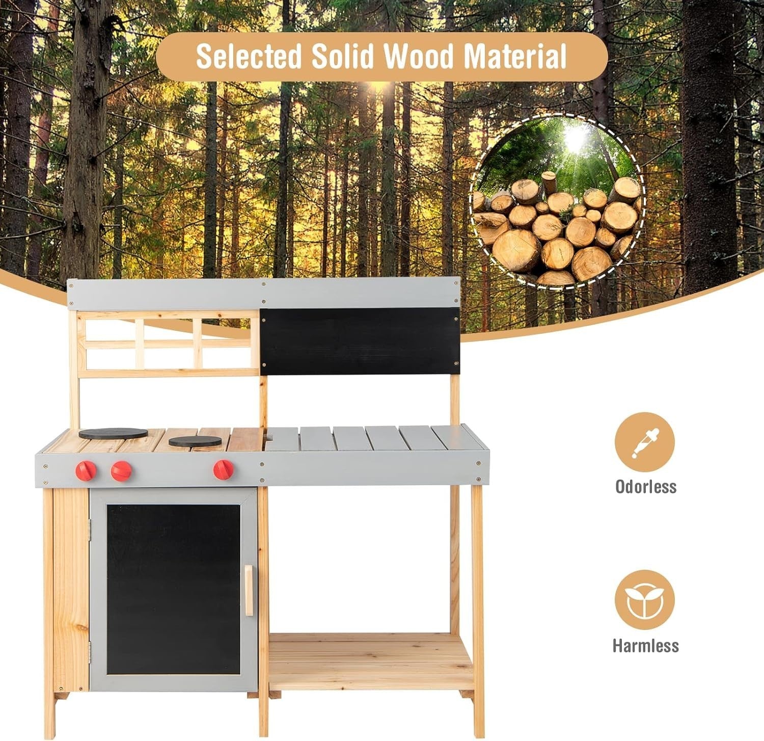 Outdoor Wooden Mud Kitchen Chalkboard Sink Kids Playset Toy