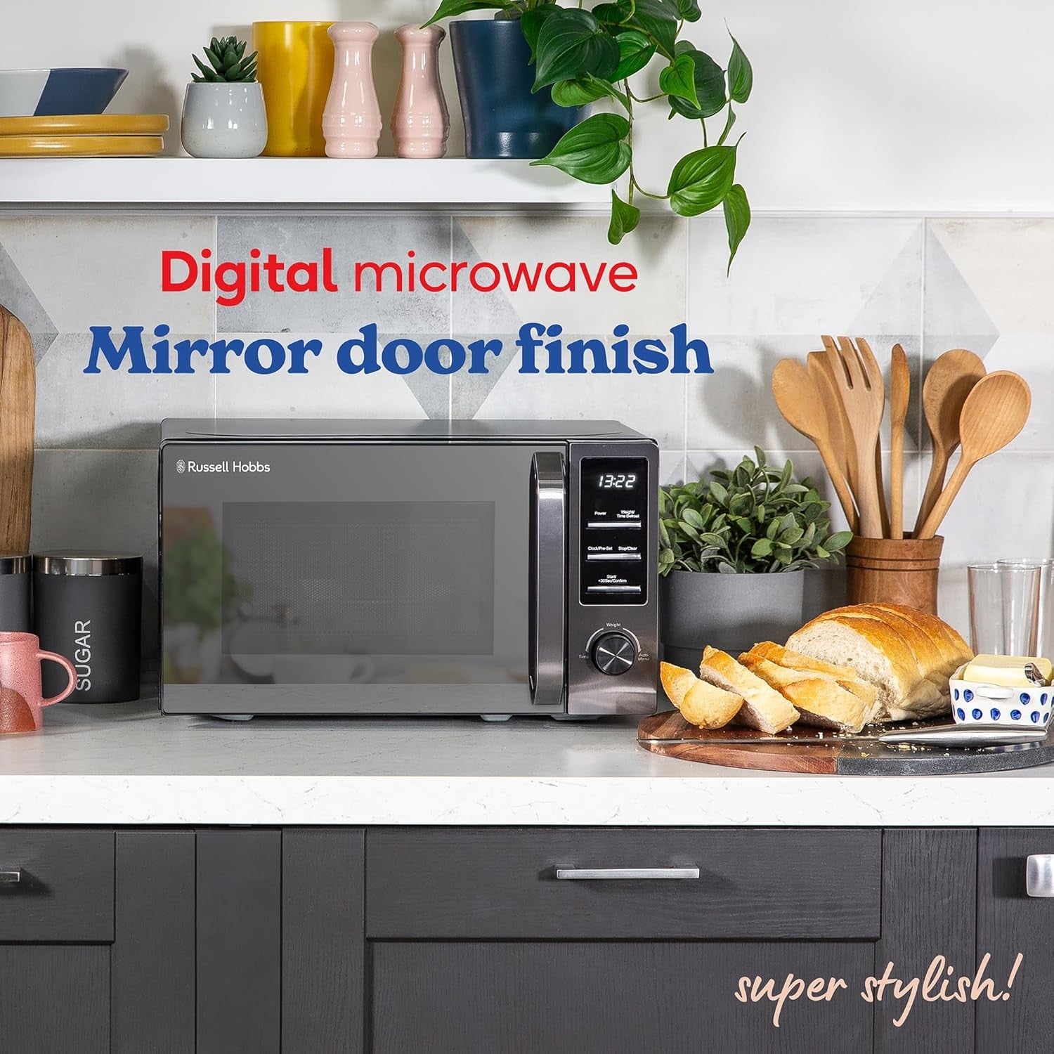 Russell Hobbs 20L 800W Digital Microwave 8 Auto Cook Menus Dark Steel
