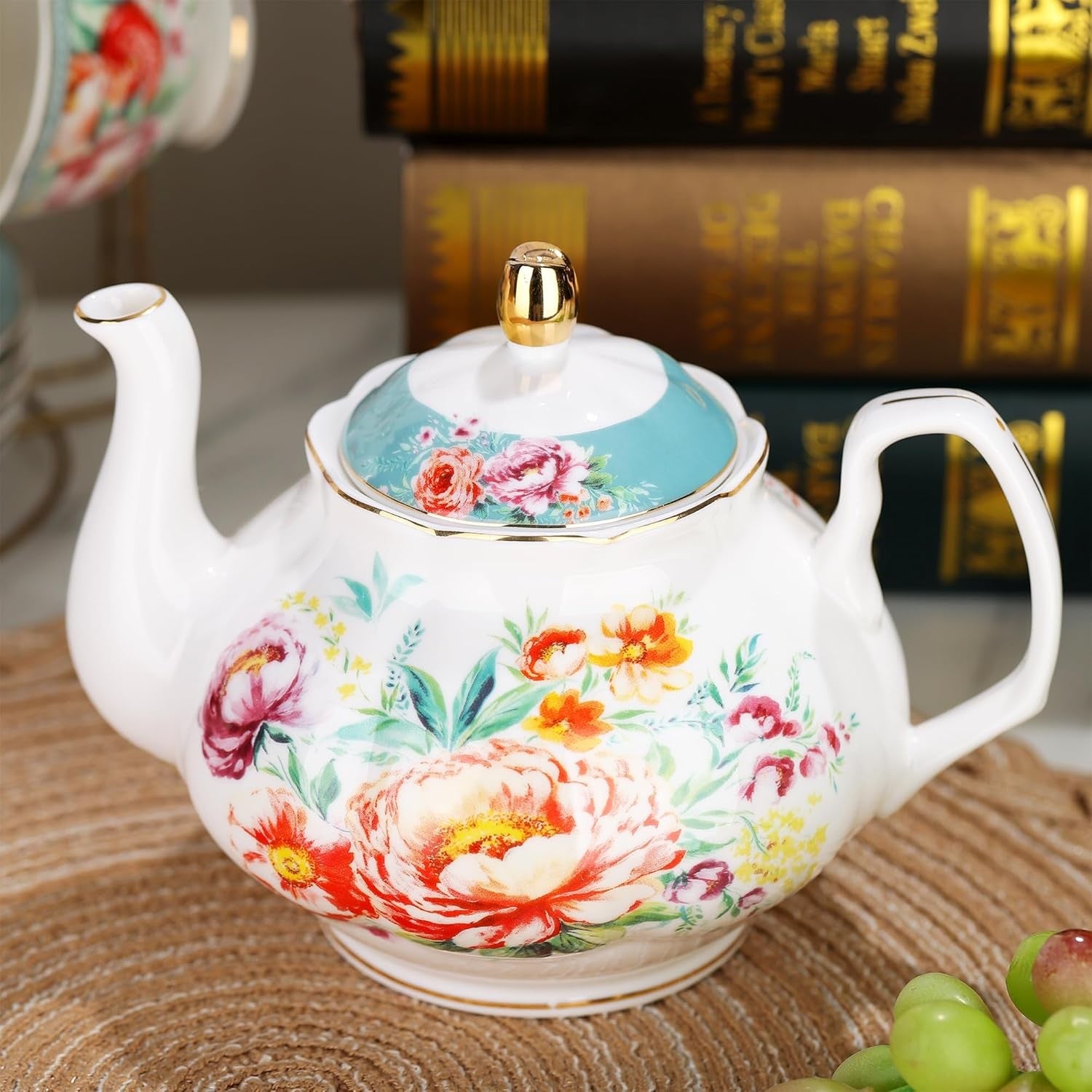 21 Piece Porcelain Tea Set Floral Teapot Cups Saucers Vintage Afternoon Tea