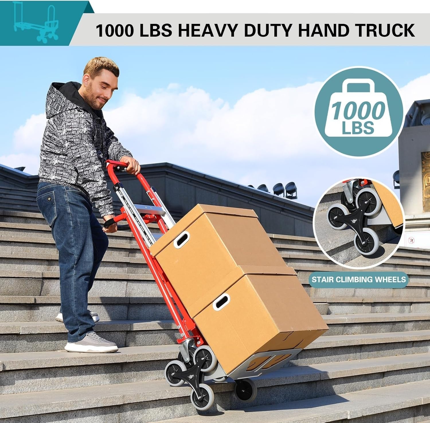 3 in 1 Heavy Duty Convertible Hand Truck 1000lbs Stair Climbing Dolly