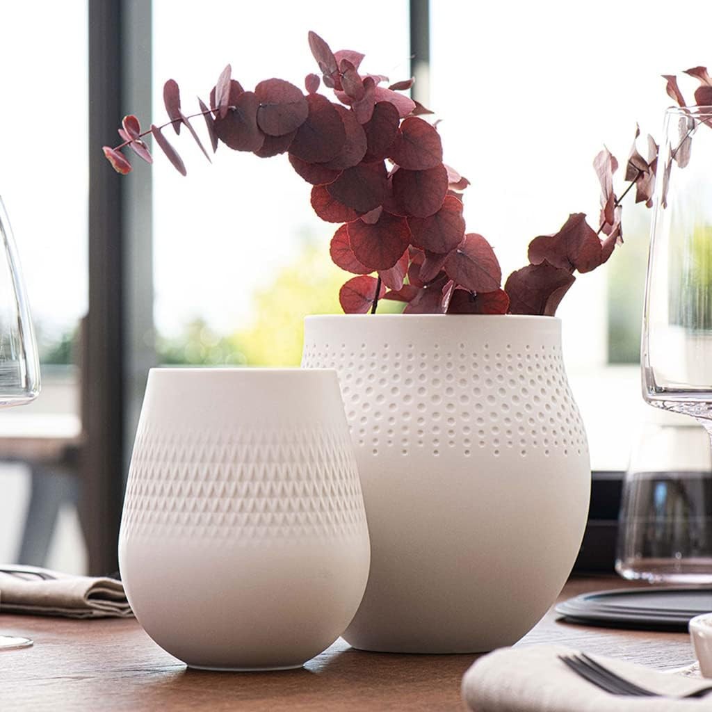 Modern White Porcelain Vase Square Textured Decor 14cm Table Centrepiece