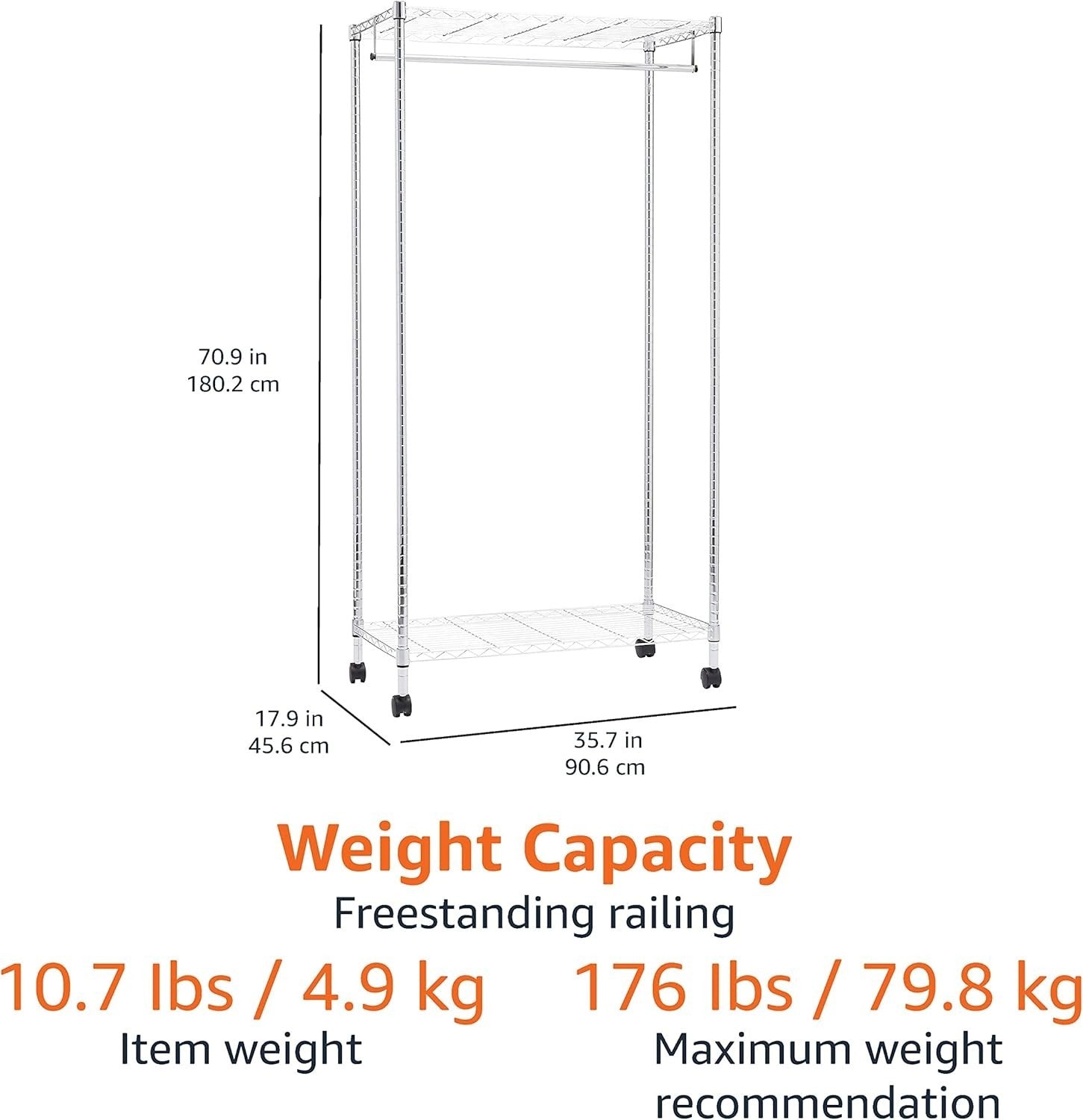 Chrome Clothes Rail with Shelves & Wheels – 180cm