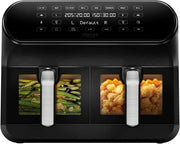 8L Dual Drawer Air Fryer with Viewing Windows  8-in-1 Touch Smart Cooker Low Fat