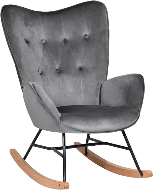 Velvet Rocking Chair Grey High Back Comfy Armchair for Lounge Nursery