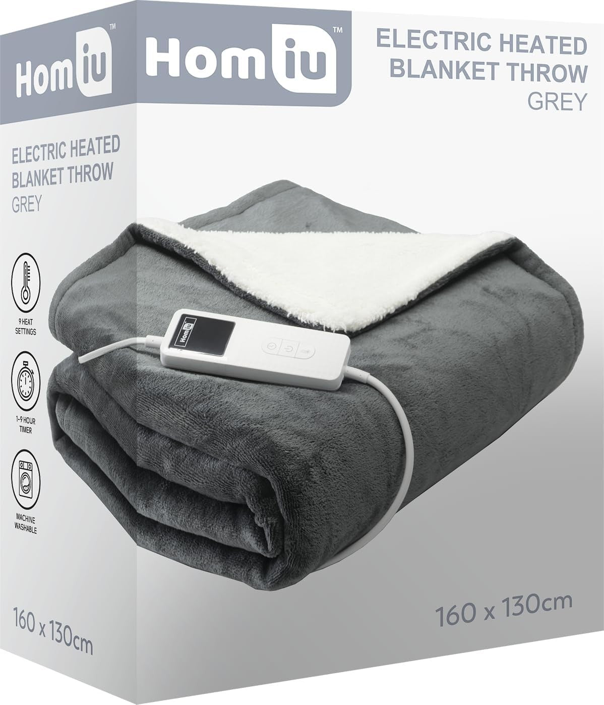 Electric Heated Throw Blanket Fleece Sherpa Fast Heat 9 Settings Timer