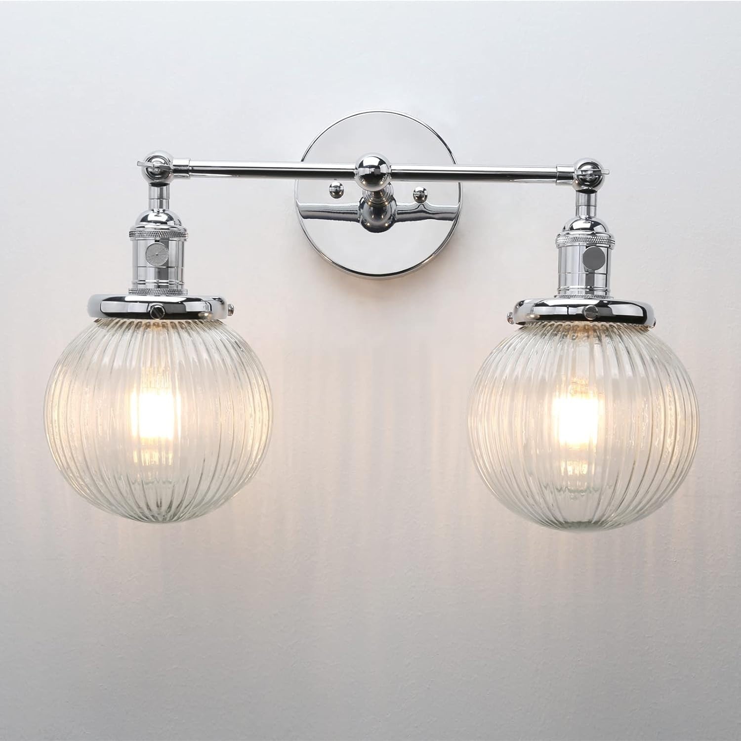 Modern Chrome 2-Light Glass Wall Sconce | Dimmable Bedroom & Living Room Lamp
