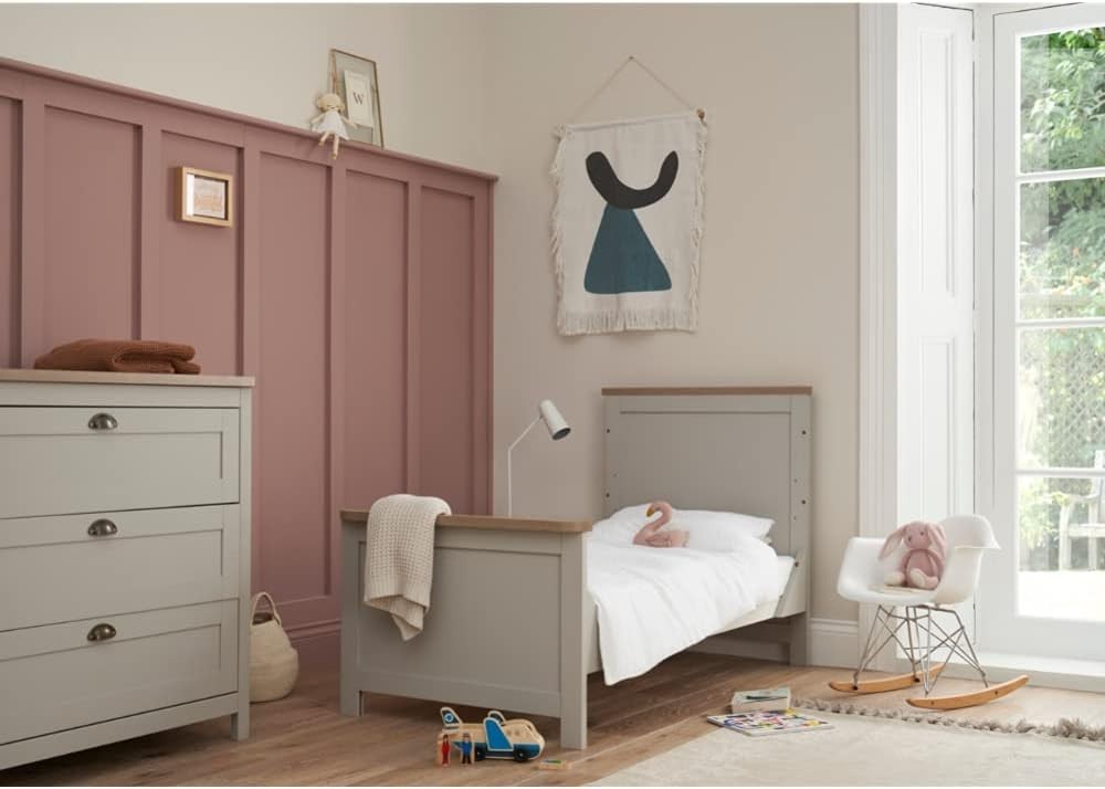 3in1 Baby Cot Bed Convertible Toddler Day Bed Adjustable Height Oak Grey 140x70