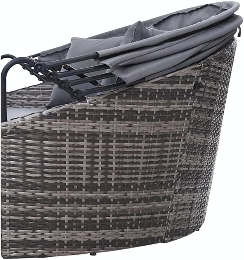 Round Rattan Daybed Sun Lounger with Canopy Garden Patio Sofa Set Cushions