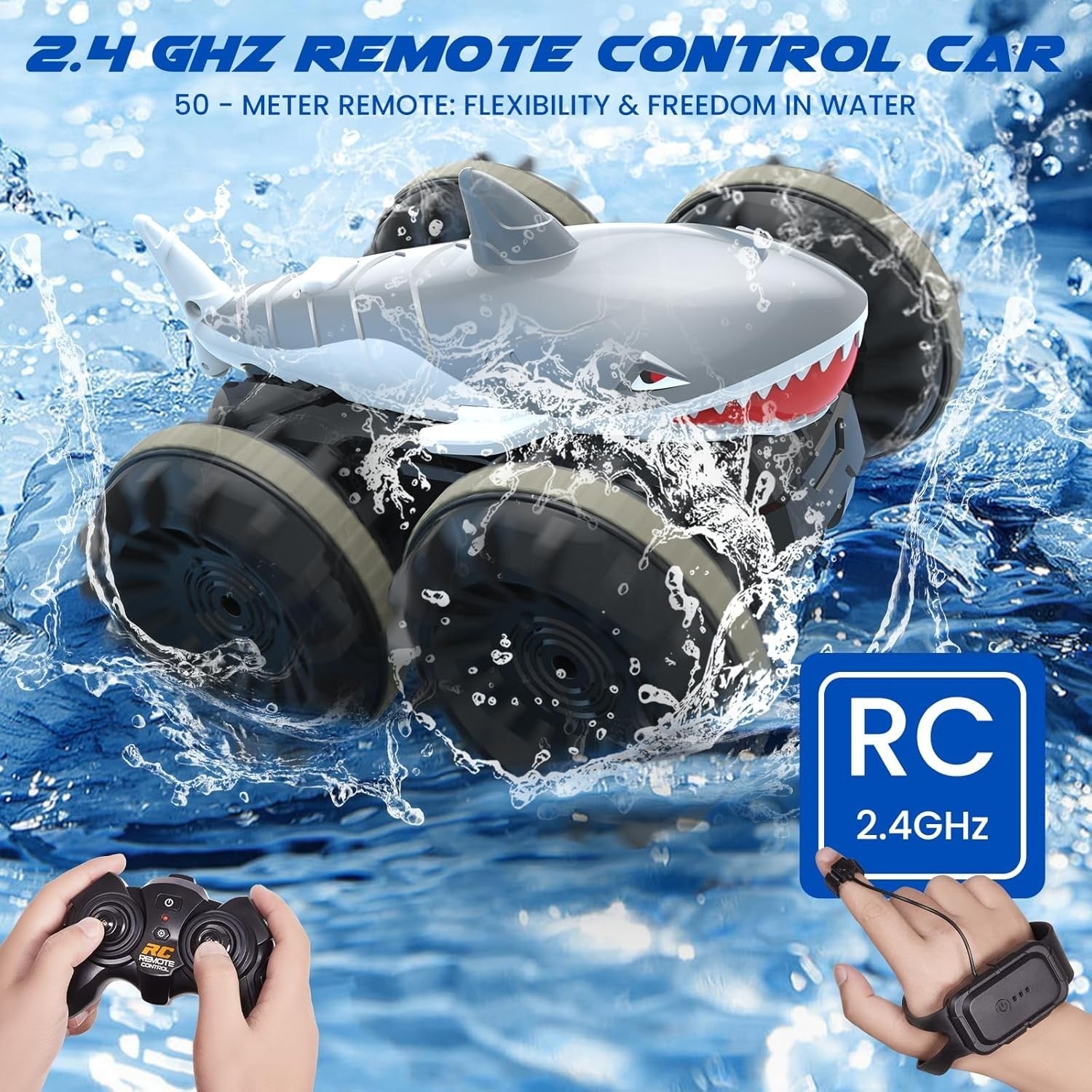 4WD Amphibious RC Stunt Car – Waterproof Remote Control w/ 50m Range