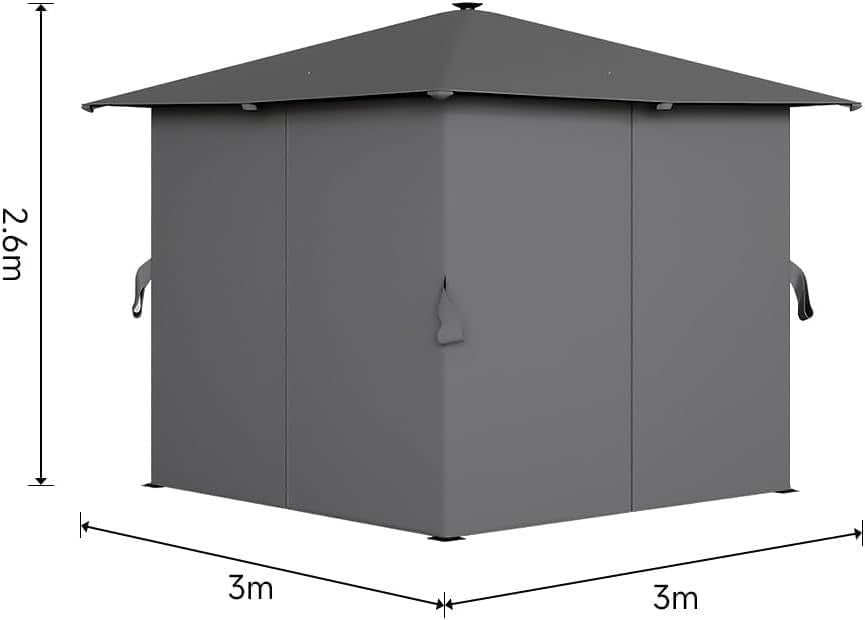 3x3M Metal Gazebo With Solar LED Lights & Curtains Outdoor Garden Patio Canopy