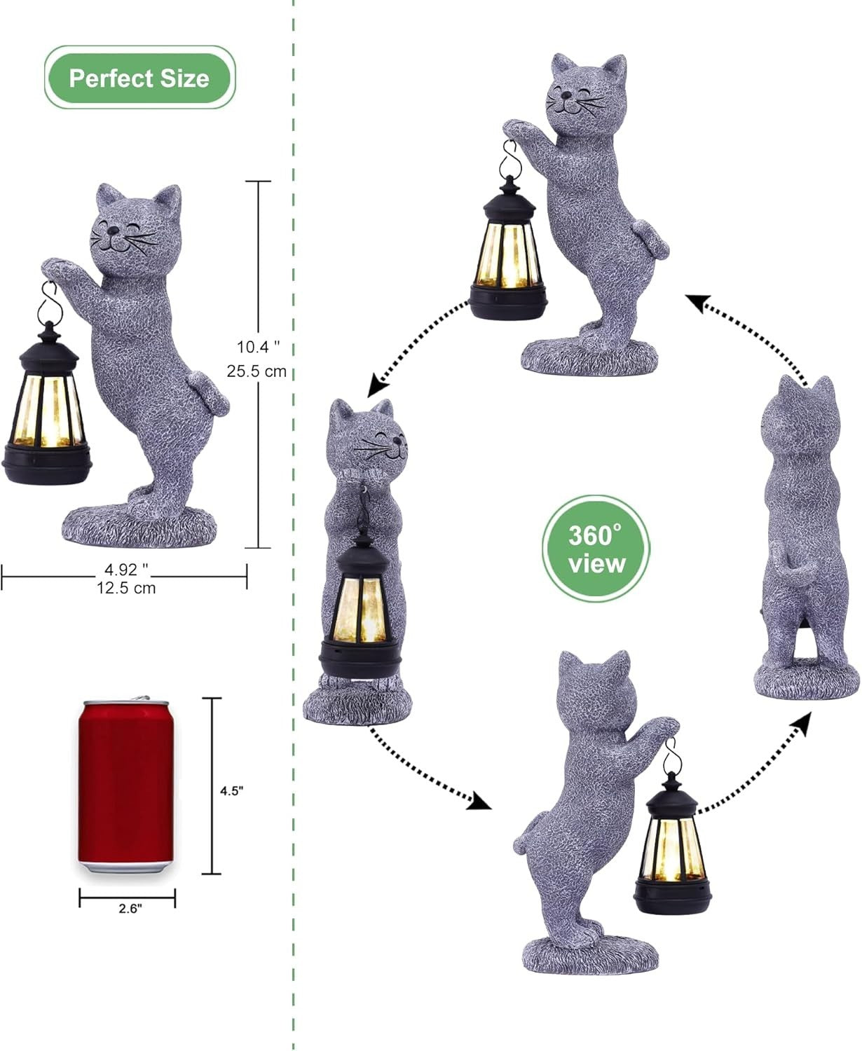 Solar Cat Garden Statue with Lantern | Outdoor LED Ornament Waterproof Patio