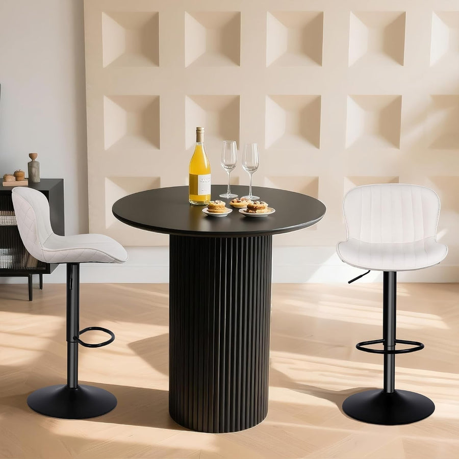 Beige PU Leather Bar Stools Set of 2 Adjustable Kitchen Counter Chairs