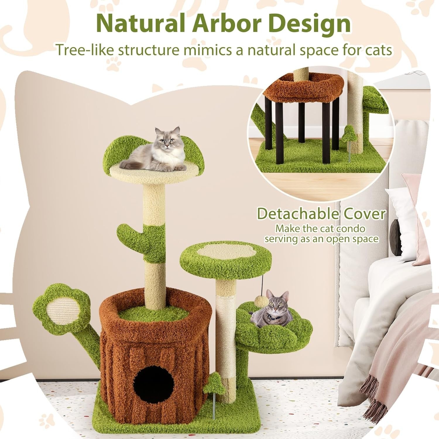 Cat Tree Tower for Indoor Cats with Condo Scratching Post Multi Level 92cm