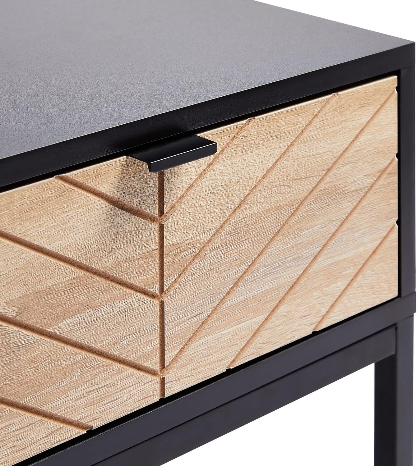 Set of 2 Modern Industrial Bedside Tables | Black & Light Wood Nightstands
