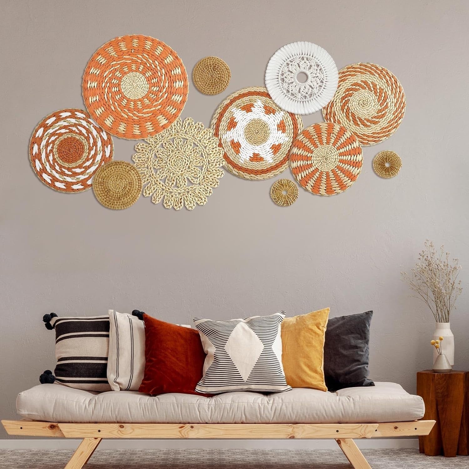11PCS Boho Woven Wall Baskets Bulrush Farmhouse Decor Clr Delicate