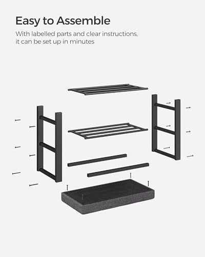 3 Tier Shoe Rack Bench Padded Seat Metal Frame Grey Black Entryway Storage Unit