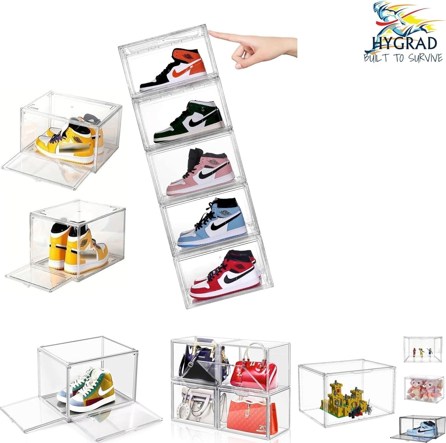 Clear Stackable Shoe Storage Boxes with Magnetic Doors – 8 Pack Organizer