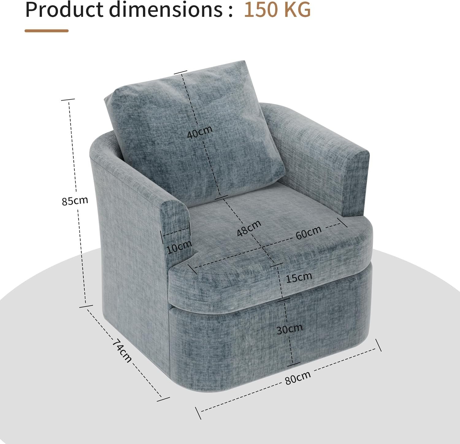 Swivel Tub Chair Accent Armchair with Pillow Blue Fabric