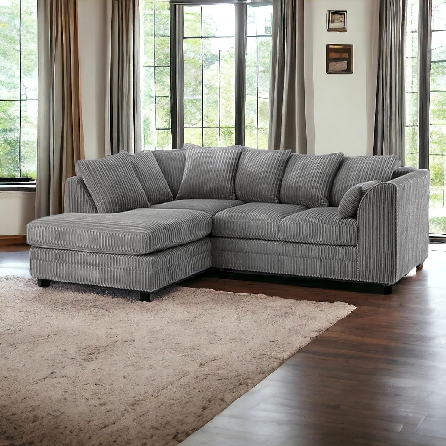 Grey Jumbo Cord 4-Seater Corner Sofa Left Hand Facing | Durable Comfort