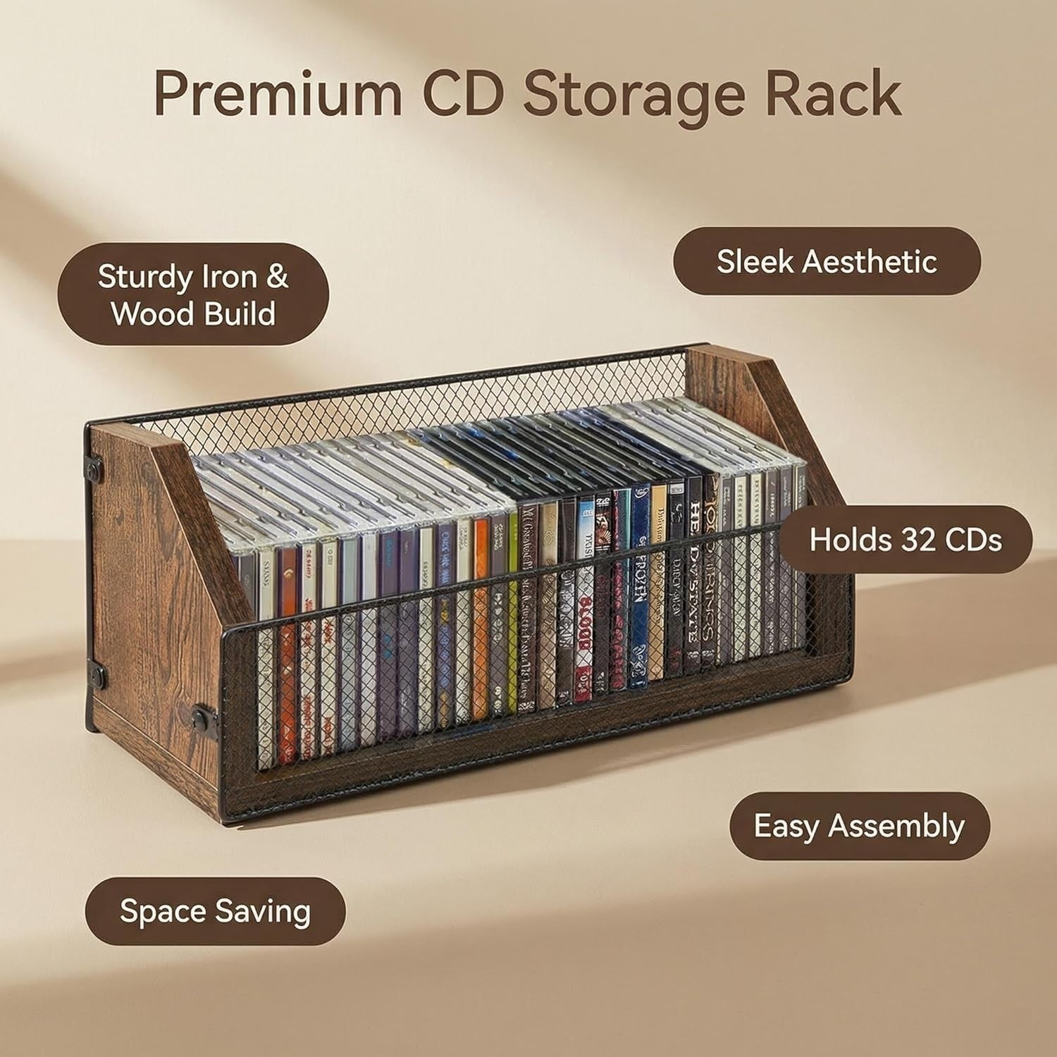 CD Storage Rack Holds 64 Cases Desktop Organizer DVD Game Shelf