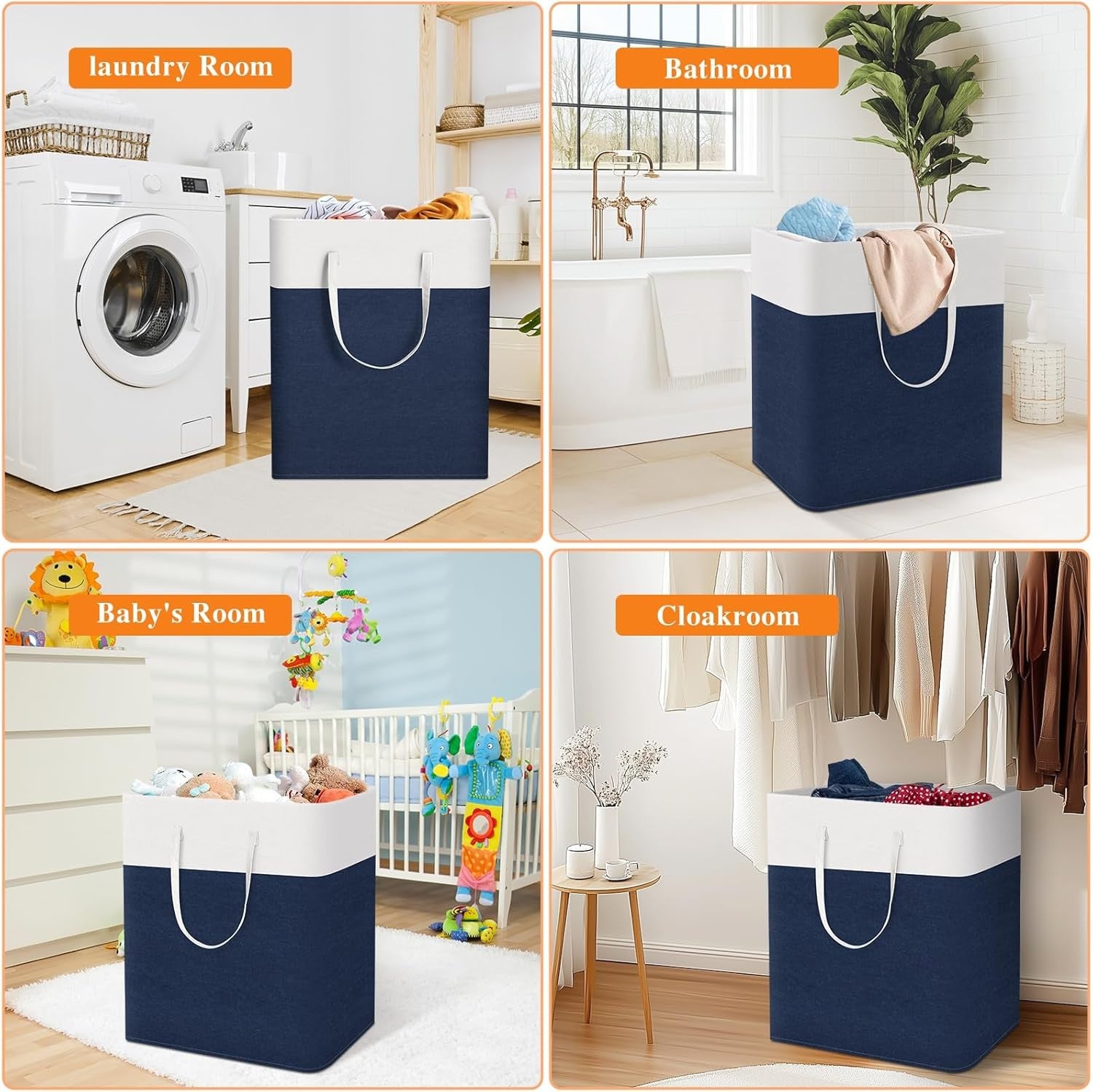 100L Large Laundry Hamper Blue with Handles Foldable Clothes Storage Basket