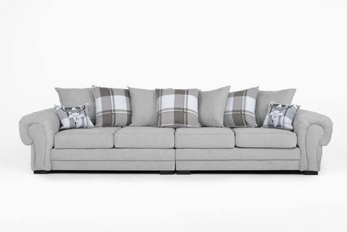 Grey Suede 4 Seater Sofa Set – 2 Piece Small Classic Sectional Couch