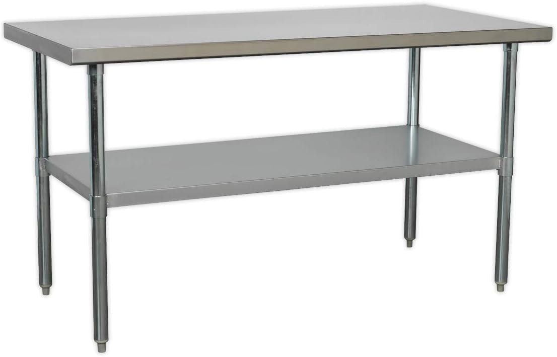 Stainless Steel Workbench 1.5m Adjustable Shelf 145kg Capacity Heavy Duty