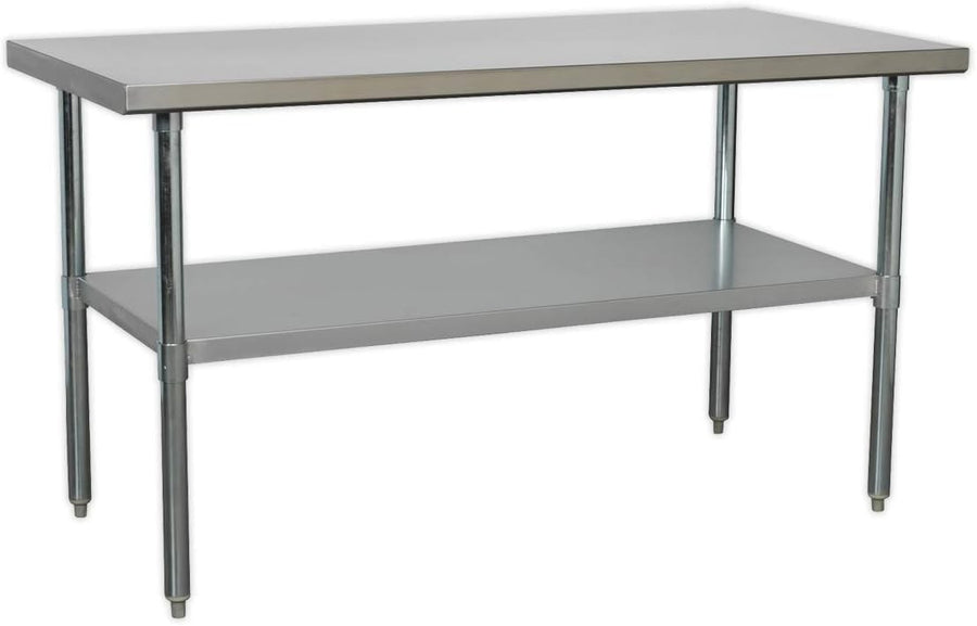 Stainless Steel Workbench 1.5m Adjustable Shelf 145kg Capacity Heavy Duty