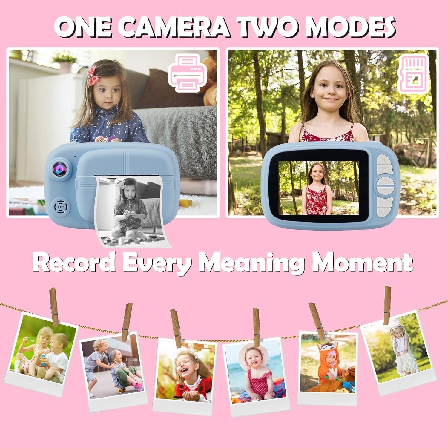 Kids Instant Print Camera 12MP 1080P HD 32GB Card 4 Paper Rolls
