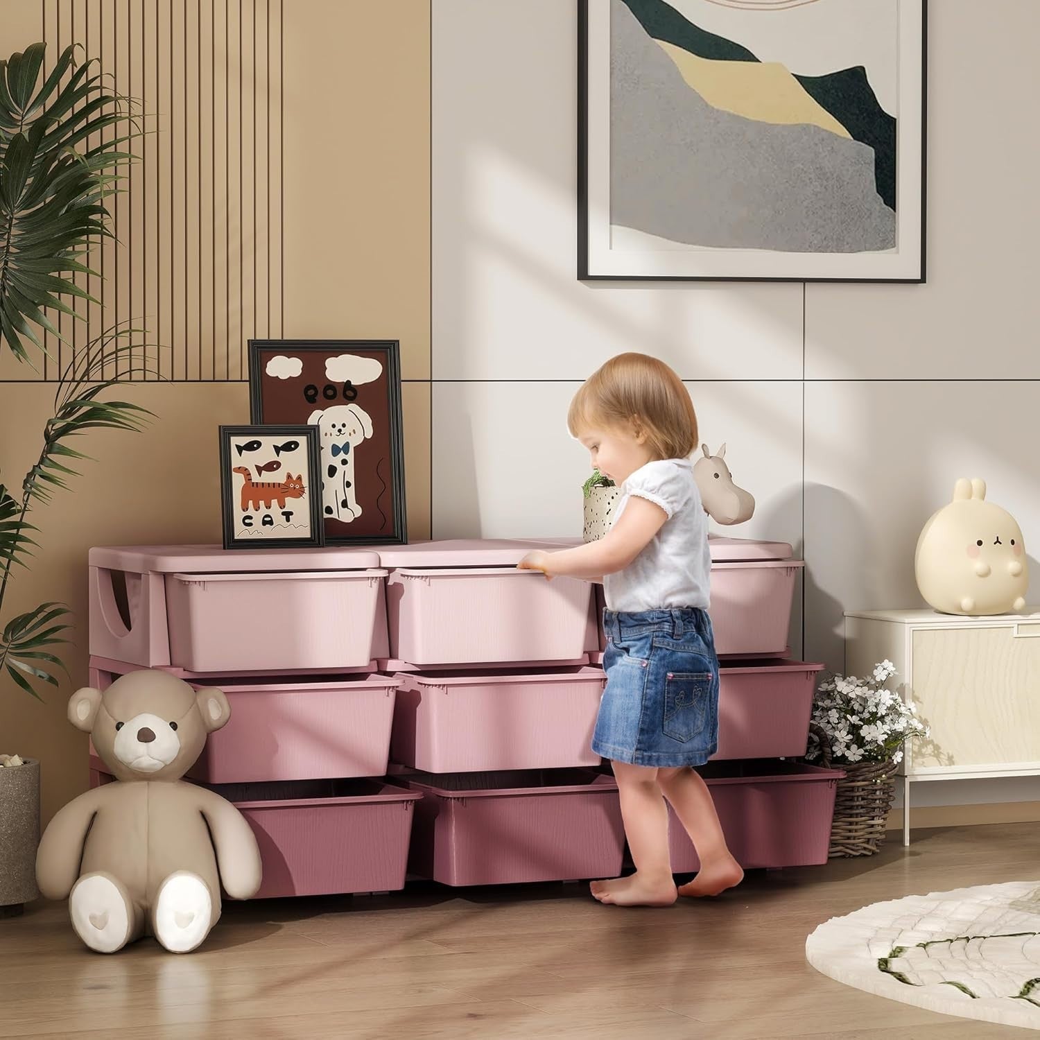 Kids 9-Drawer Storage Unit Toy Organizer Chest with Safe Rounded Corners Pink