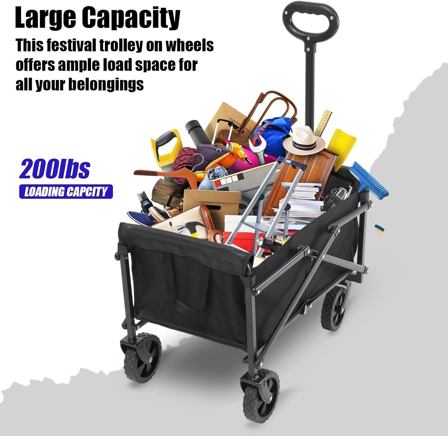 Heavy Duty Folding Camping Wagon 100L Cart Wide Wheels 200lb Load Beige