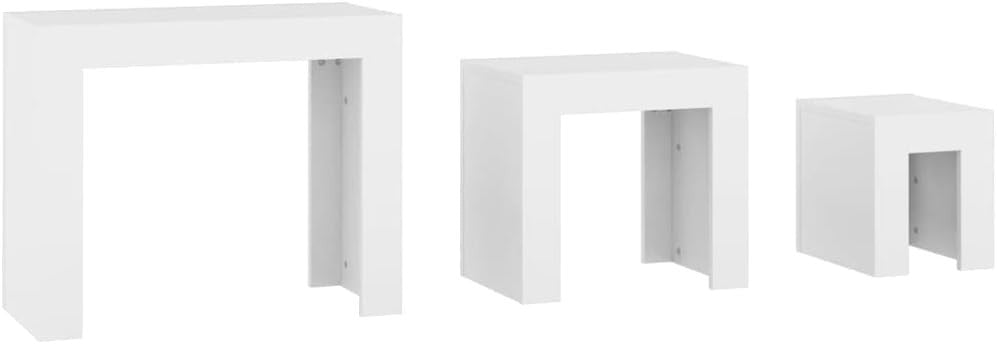 3-in-1 Nesting Coffee Tables Set White Wood Side End Table Nightstand