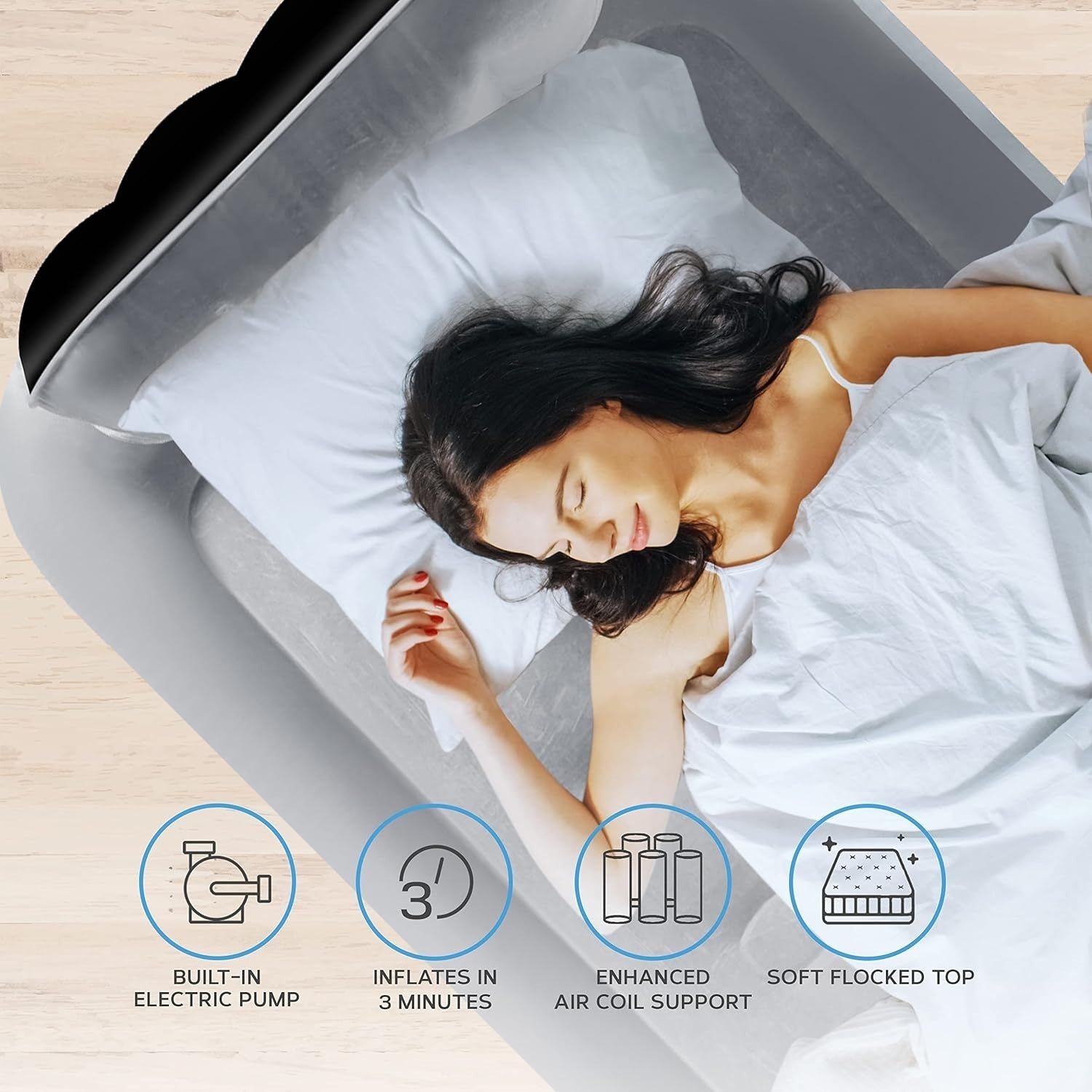Inflatable Black Air Bed with Built-in Electric Pump & Pillow Quick Inflate,