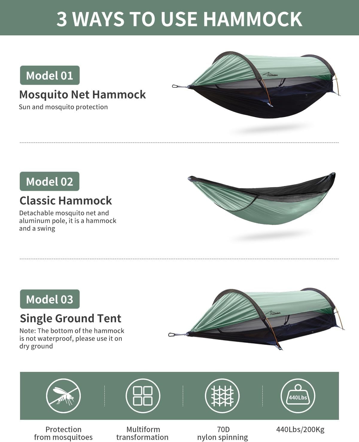 Extra Large Camping Hammock Tent 290x140cm w/ Mosquito Net & Sunshade – 2 Person