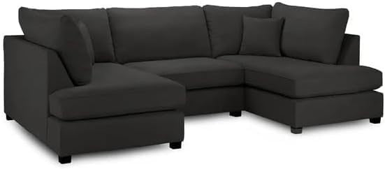 Black Velvet U-Shaped Modular 5 Seater Sofa - Cinema Corner + Footstool