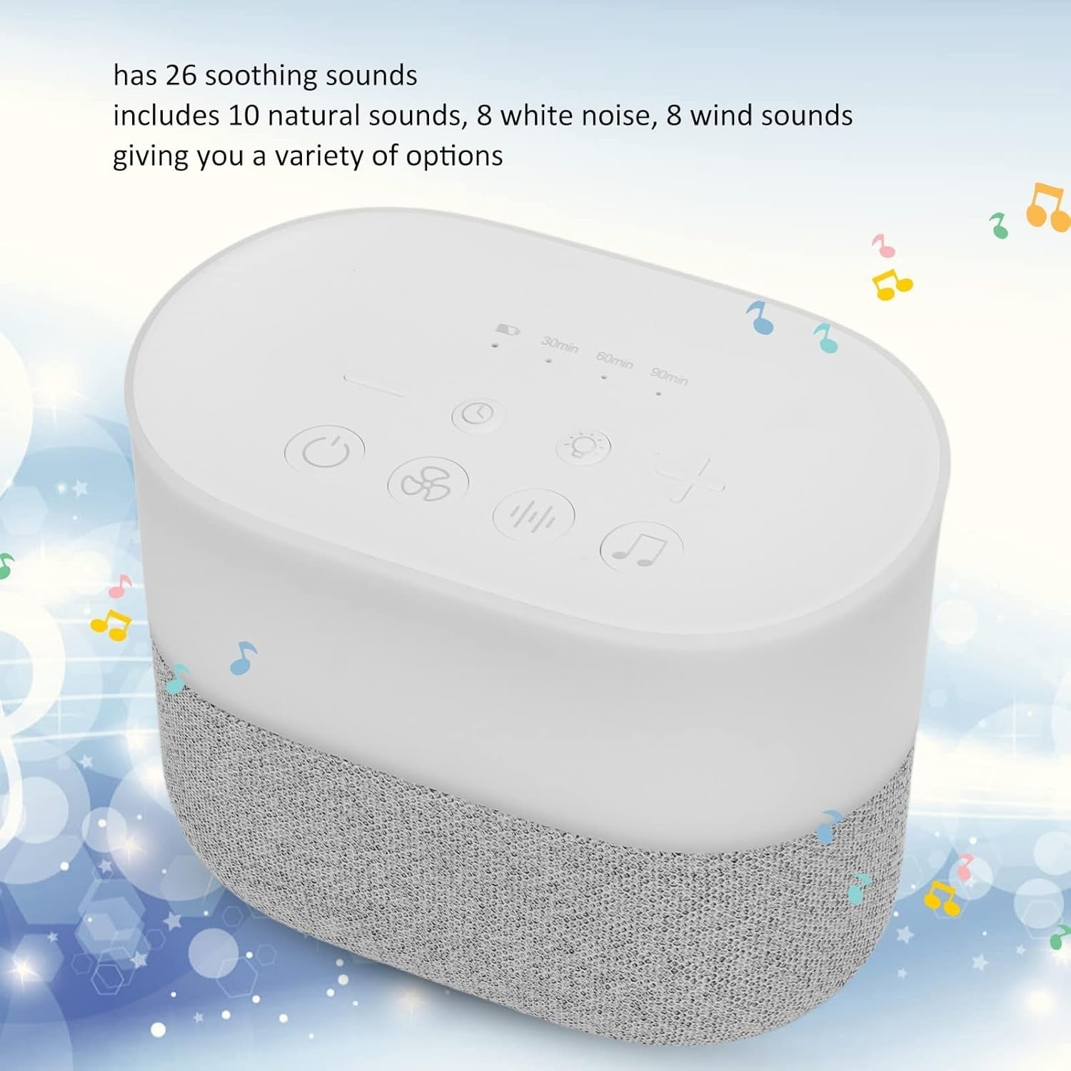 Portable White Noise Machine – 26 Soothing Sounds, Night Light, Travel