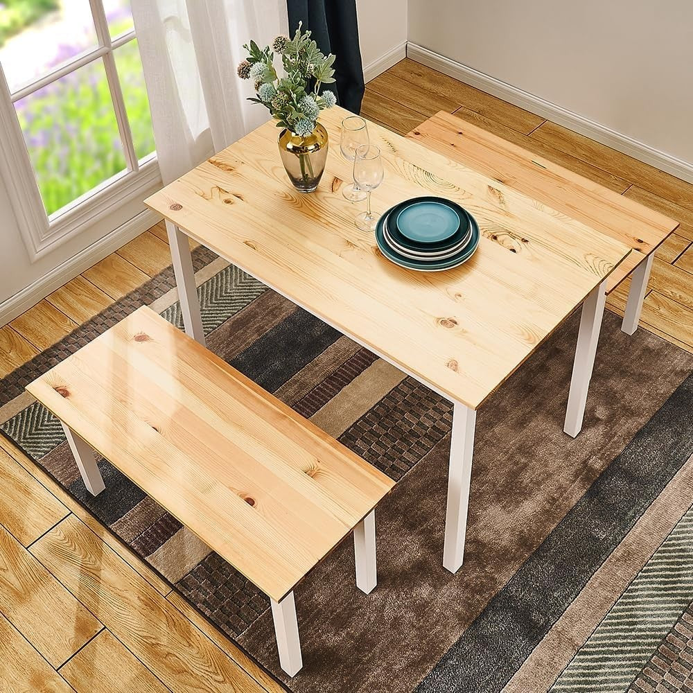 Solid Pine Dining Table & Bench Set | Durable Kitchen Furniture, Classic