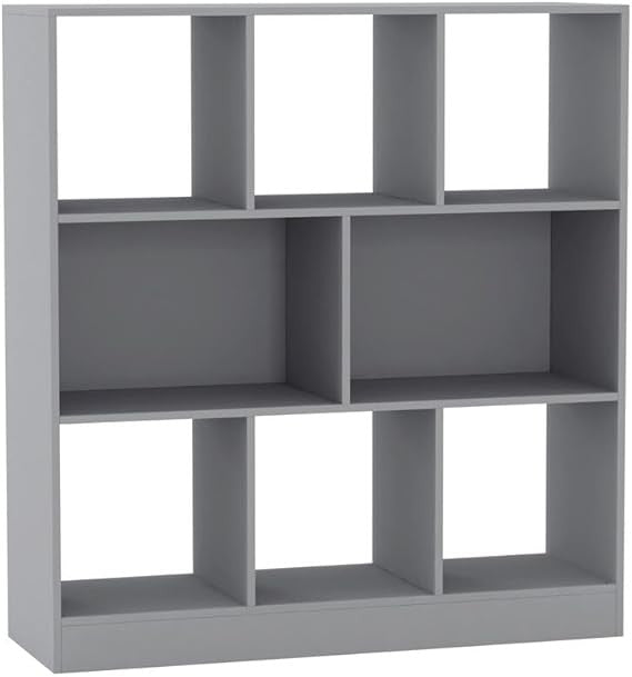 Modern Grey 8-Cube Asymmetrical Bookcase – Freestanding Storage Display Unit